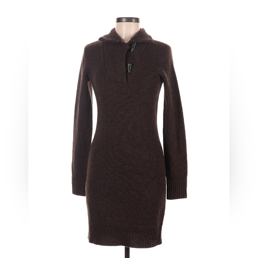 Ralph Lauren Rugby Shawl Collar Sweater Dress Women's M 100% Wool Chocolate